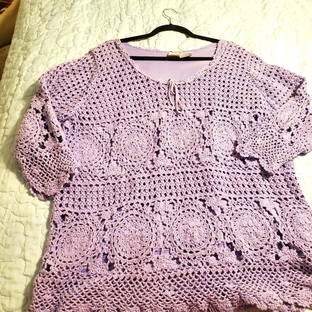 Roamans Purple Crochet top - Picture 2 of 16